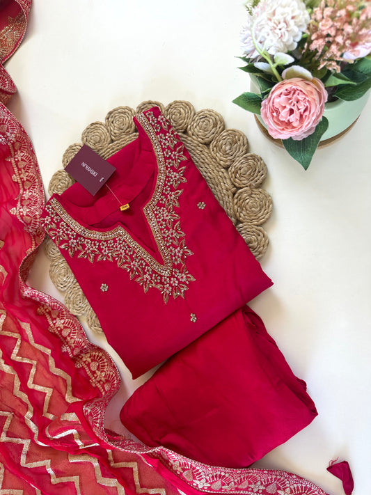 K035 - Russian silk kurti with pants and dupatta