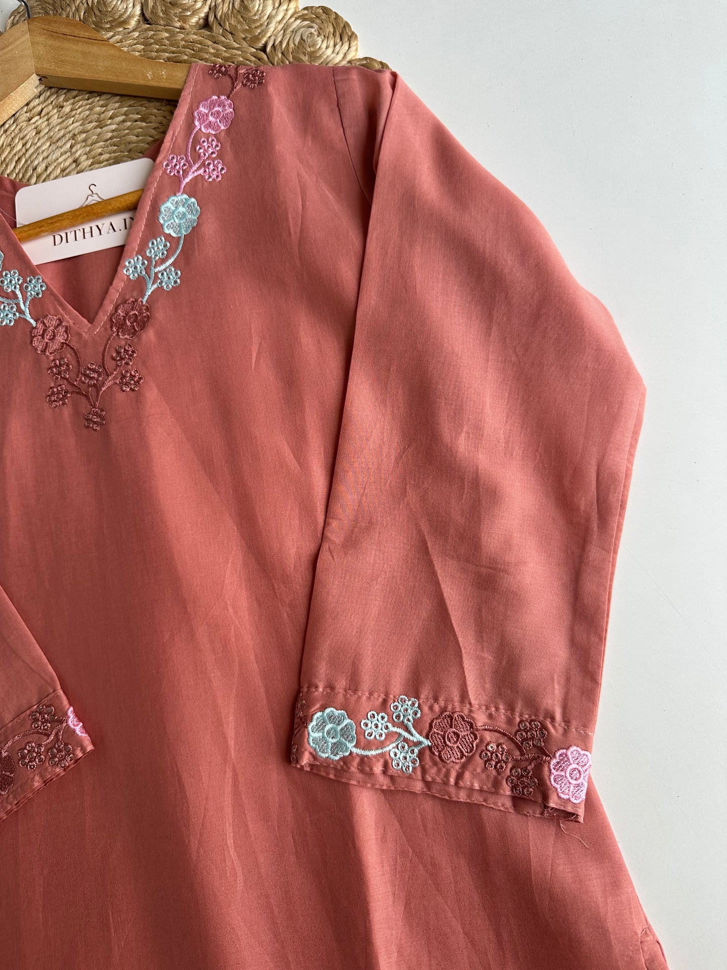 K131 - Mul cotton embroidered straight Kurti with pants and dupatta