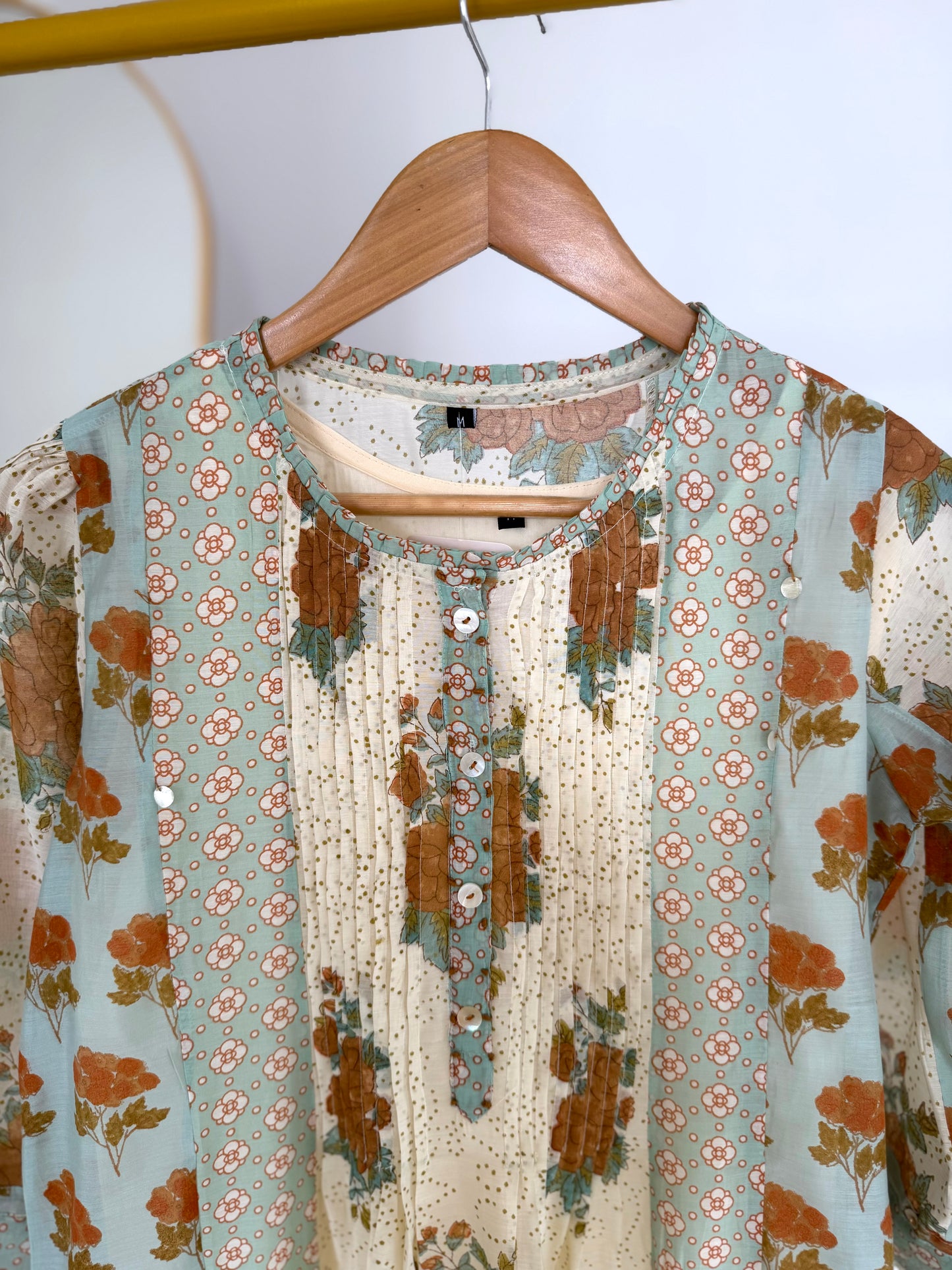 K254 - Viscose organza printed Aline Kurti with pants