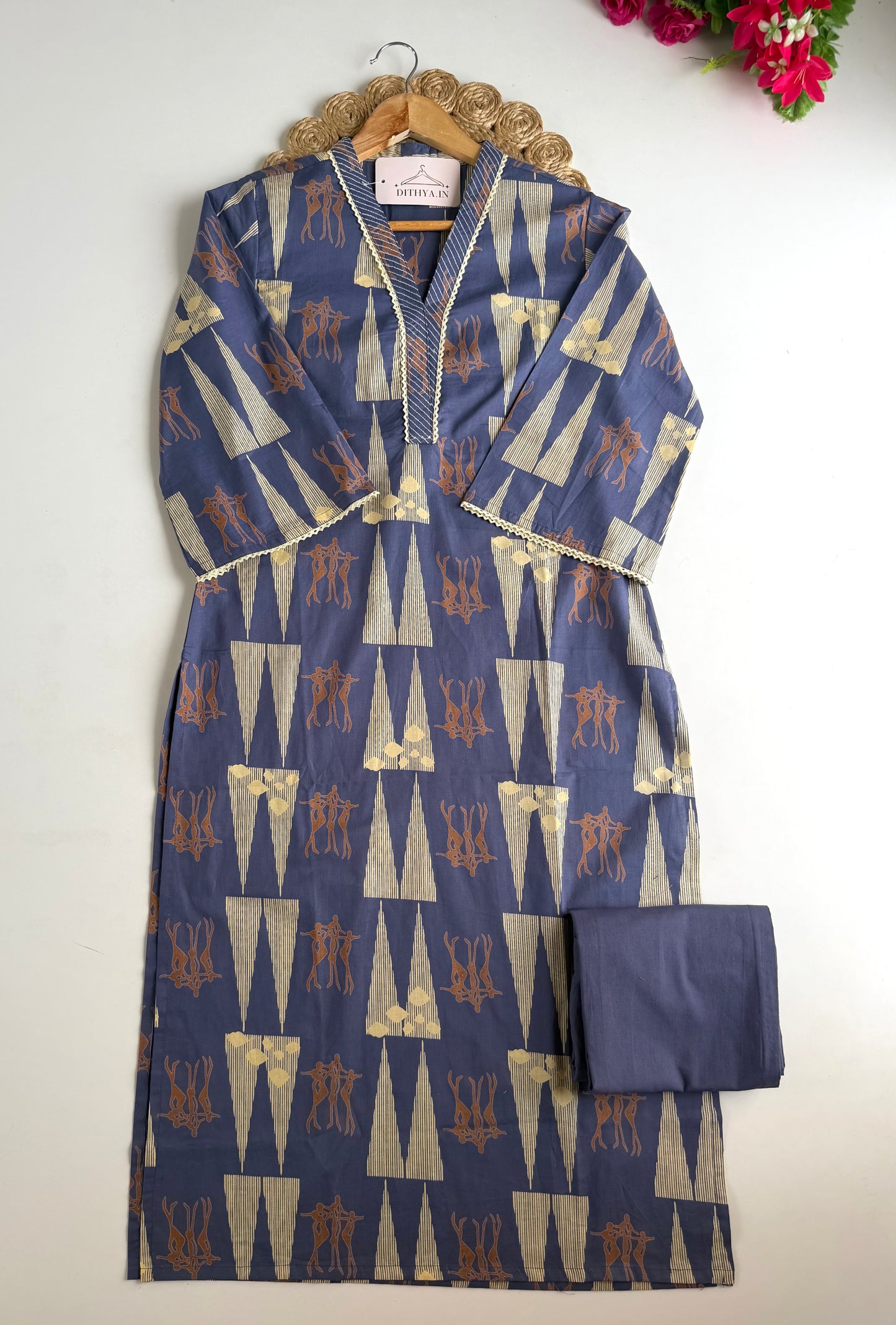 K542 - Mul cotton printed aline Kurti with pants