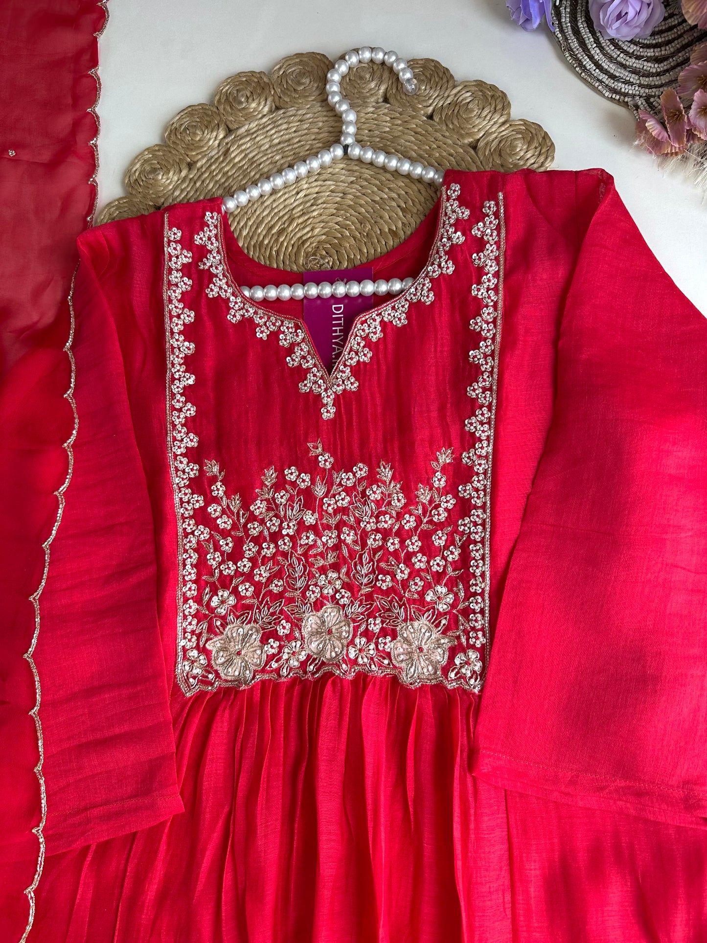 K138 - Mul chanderi Anarkali with pants and dupatta