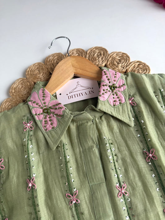 K693 - Mul chanderi embroidered coord set