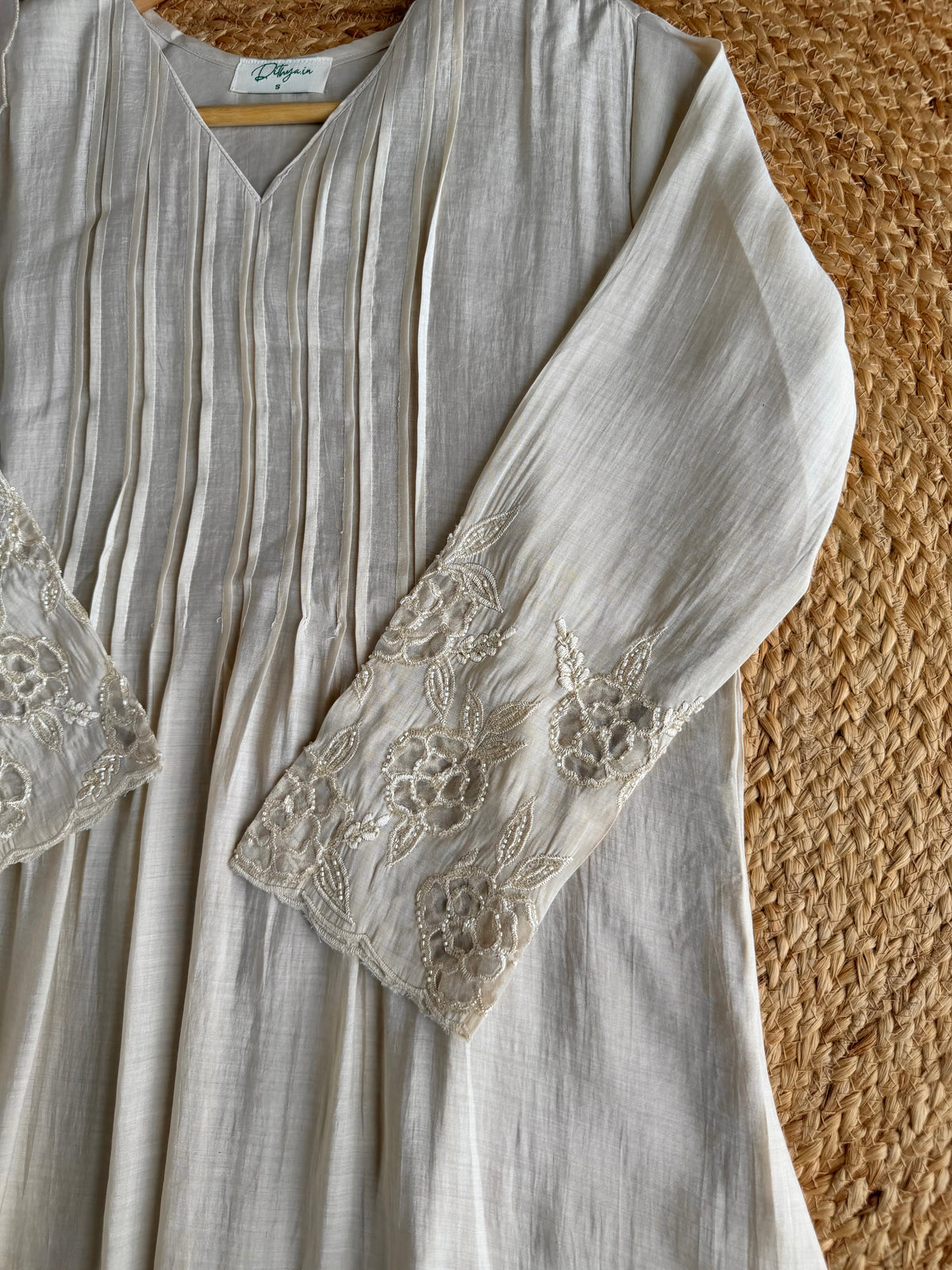 K013 - Surat mul chanderi handwork Aline Kurti with pants and dupatta