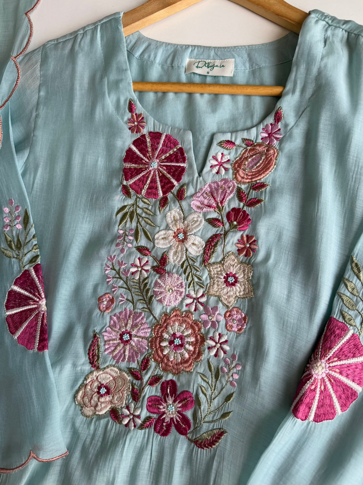K674 - Surat mul chanderi hand embroidered Anarkali with pants and dupatta