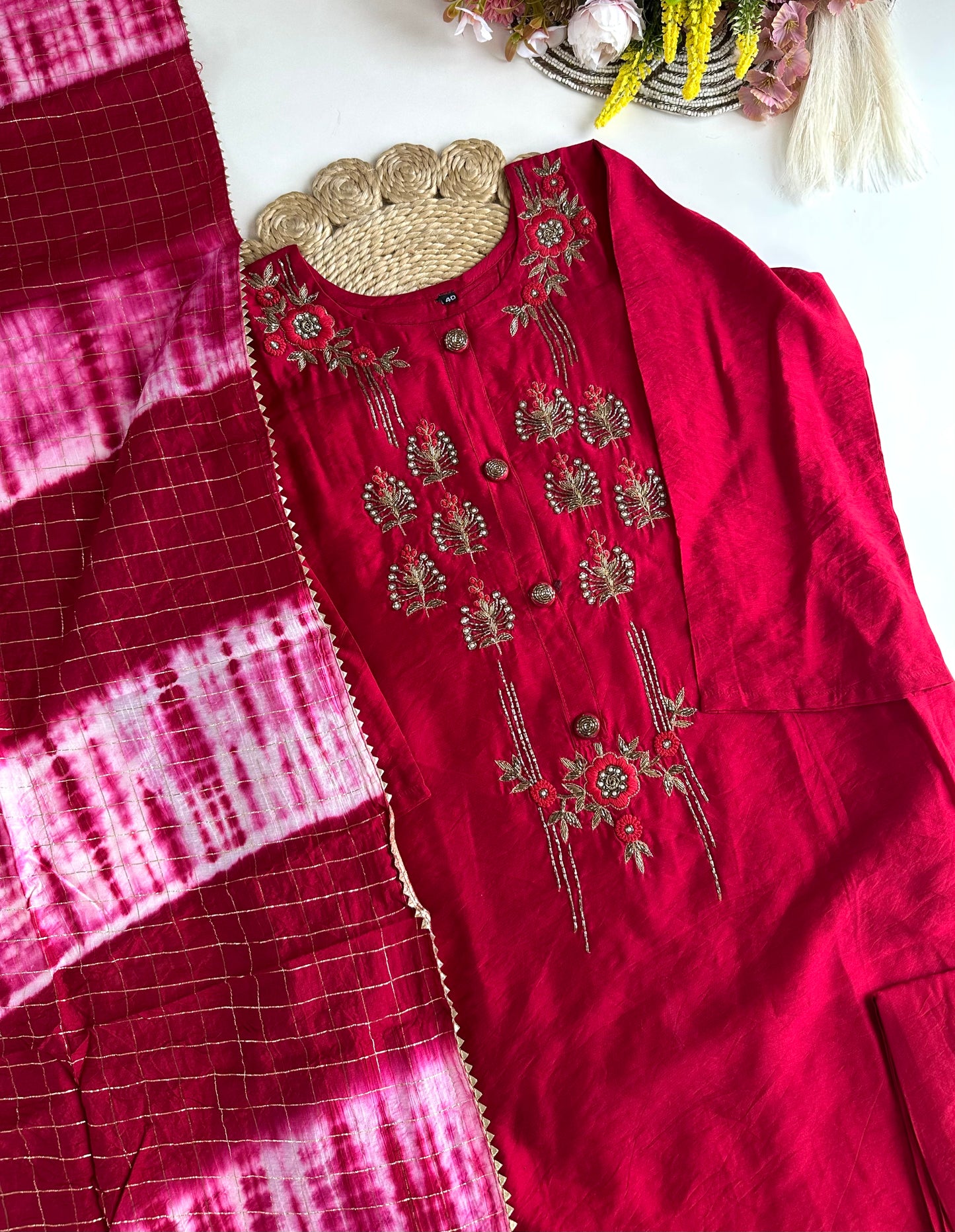 D441 - Roman silk straight Kurti with pants and dupatta