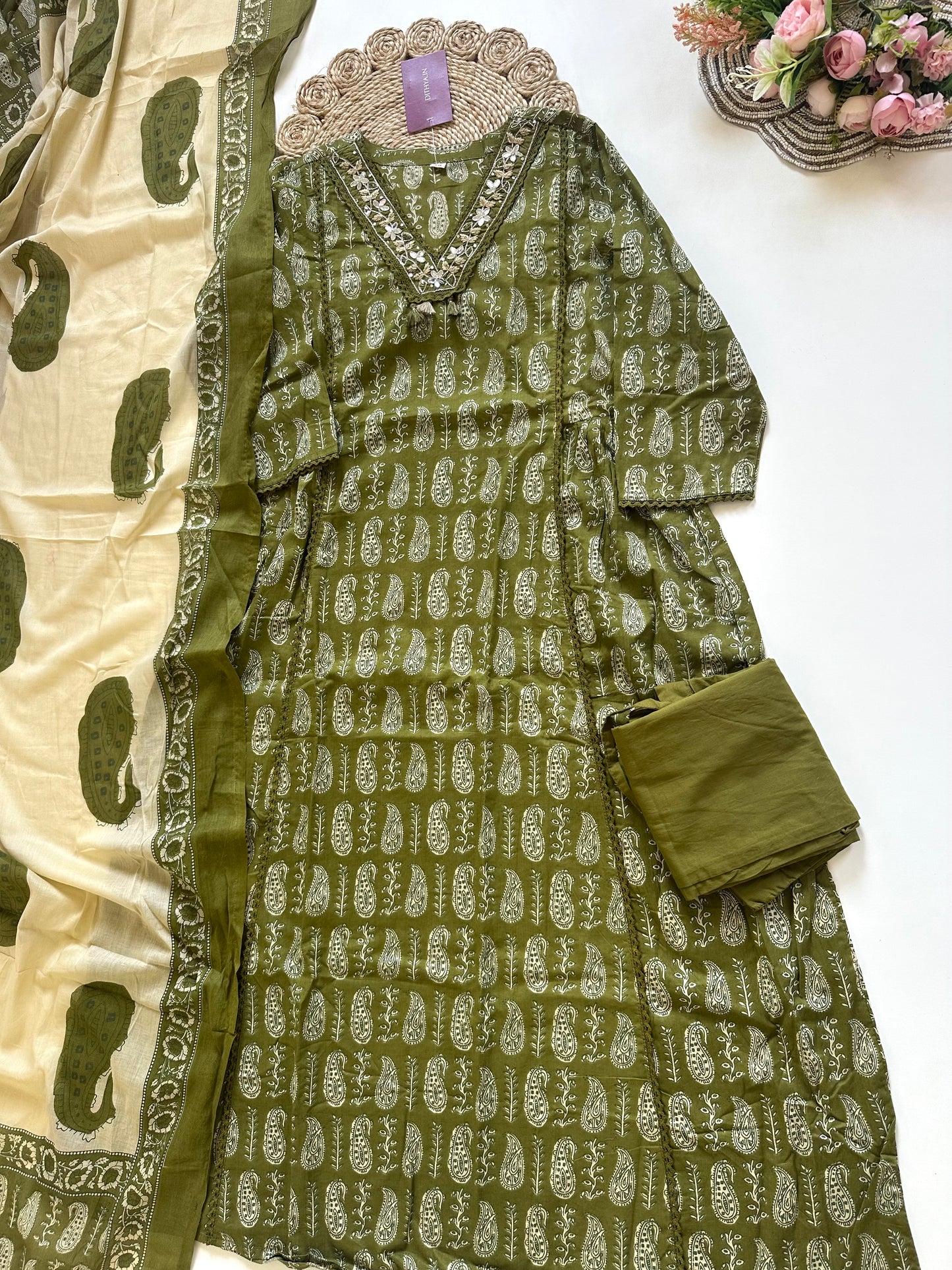 K354 - Printed cotton Anarkali with pants and dupatta.