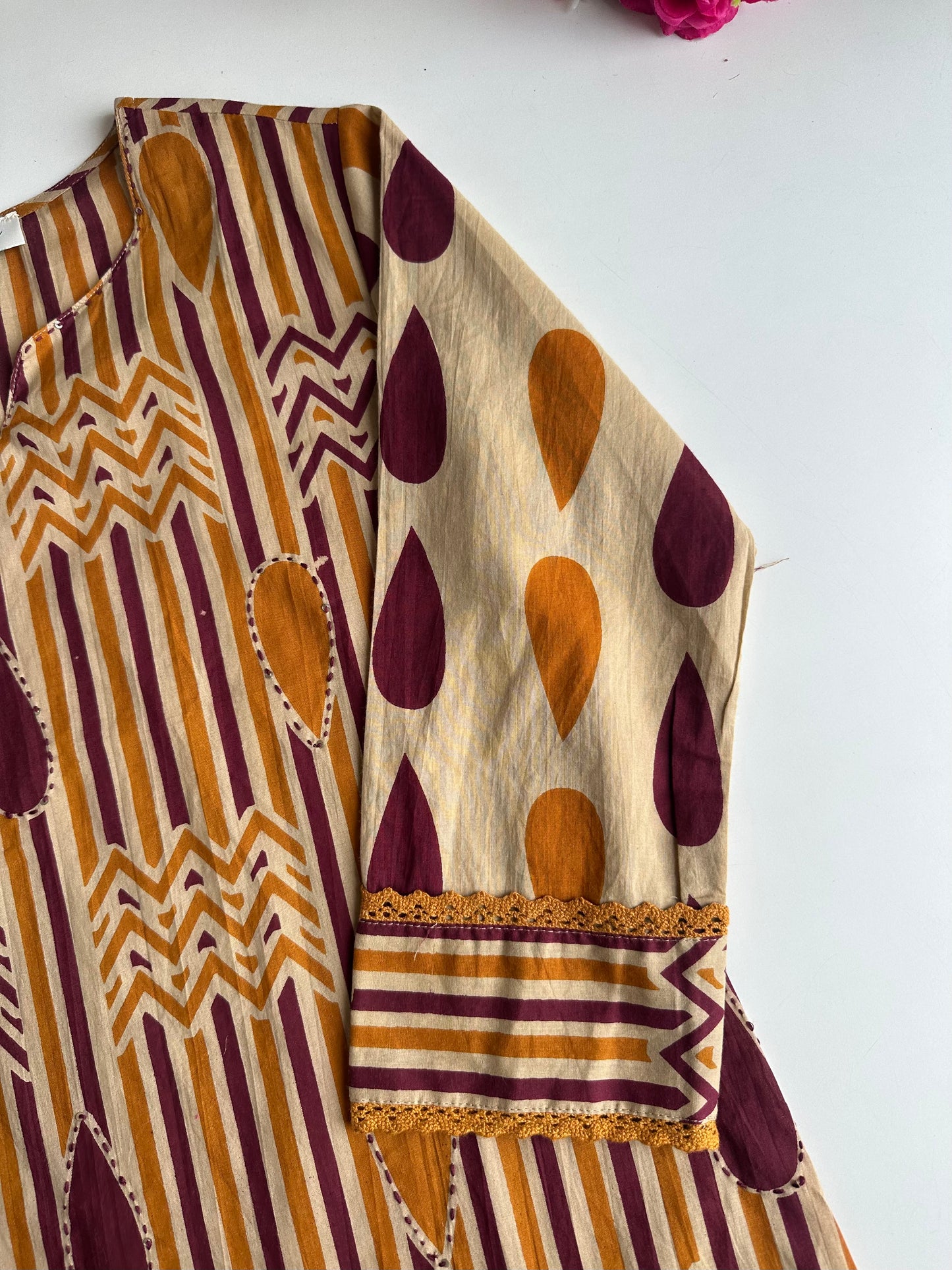 K474 - Mul cotton embroidered straight Kurti with pants and dupatta