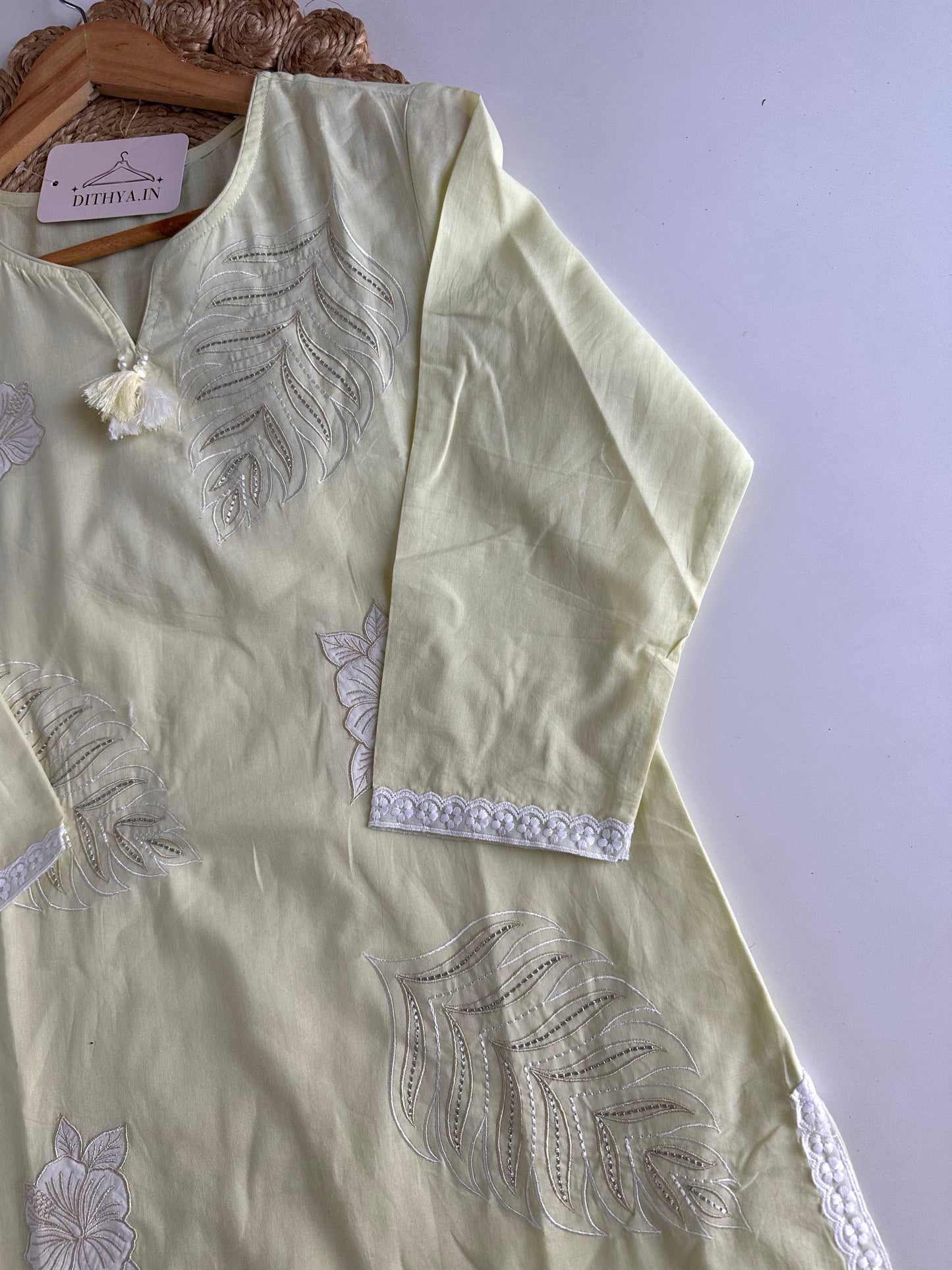 K159 - Mul cotton embroidered straight Kurti with pants and dupatta