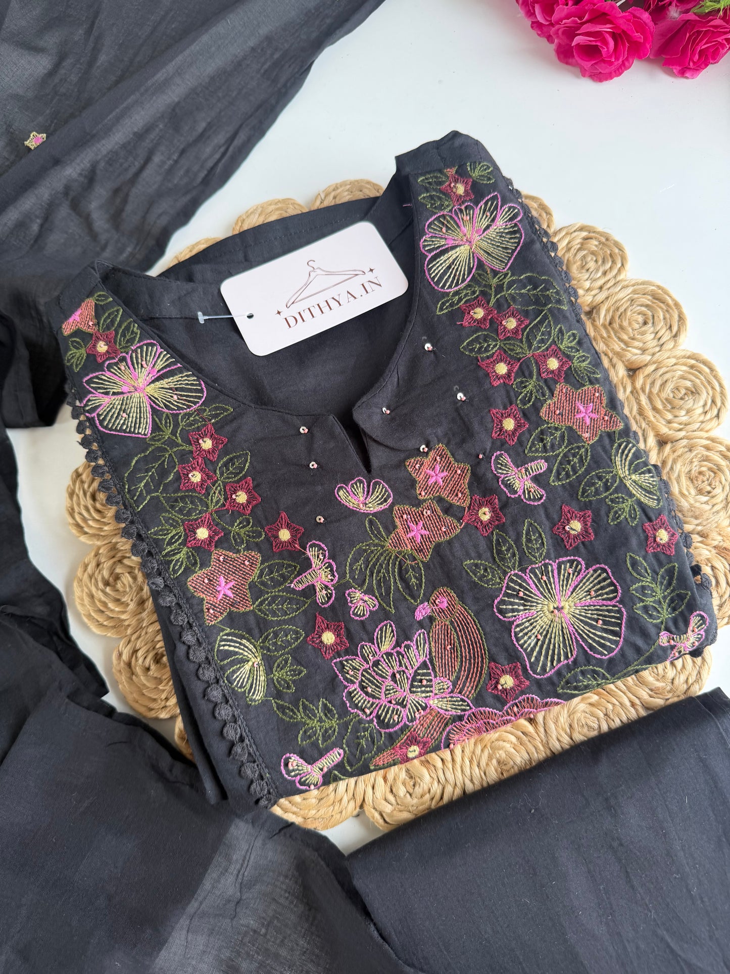 K506 - Mul cotton embroidered Anarkali with pants and dupatta