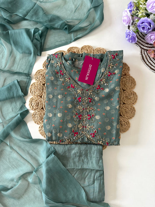 D122 - Muslin Alia cut Anarkali with pants and dupatta