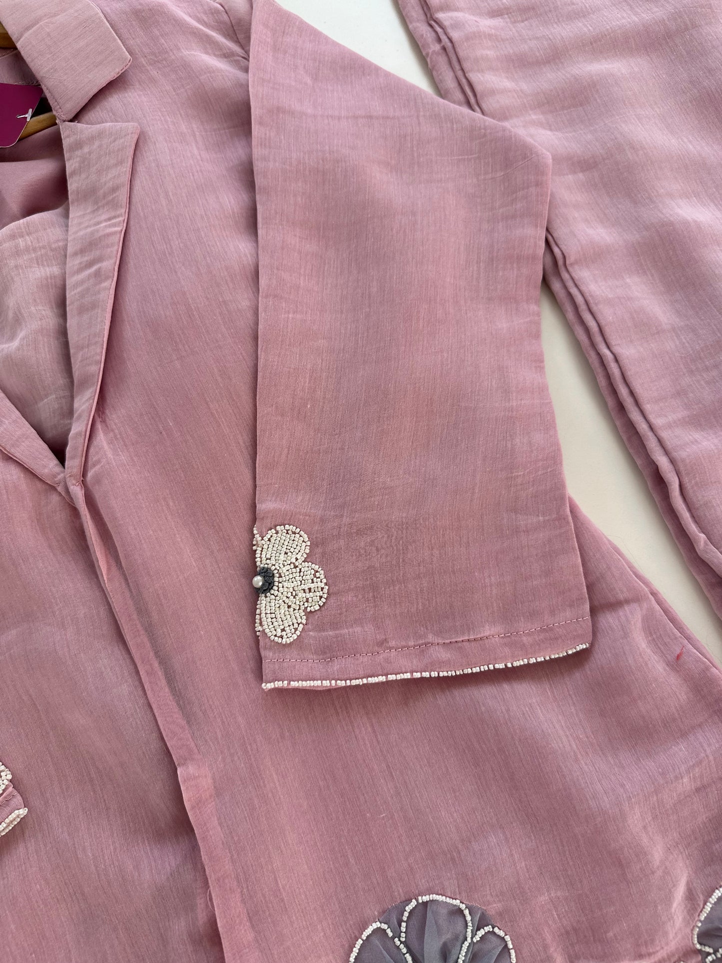 K171 - Mul Chanderi pearl work blazer set with palazzo in 2 colours