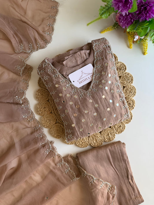 K278 - Mul chanderi mirror handwork Anarkali with pants and dupatta