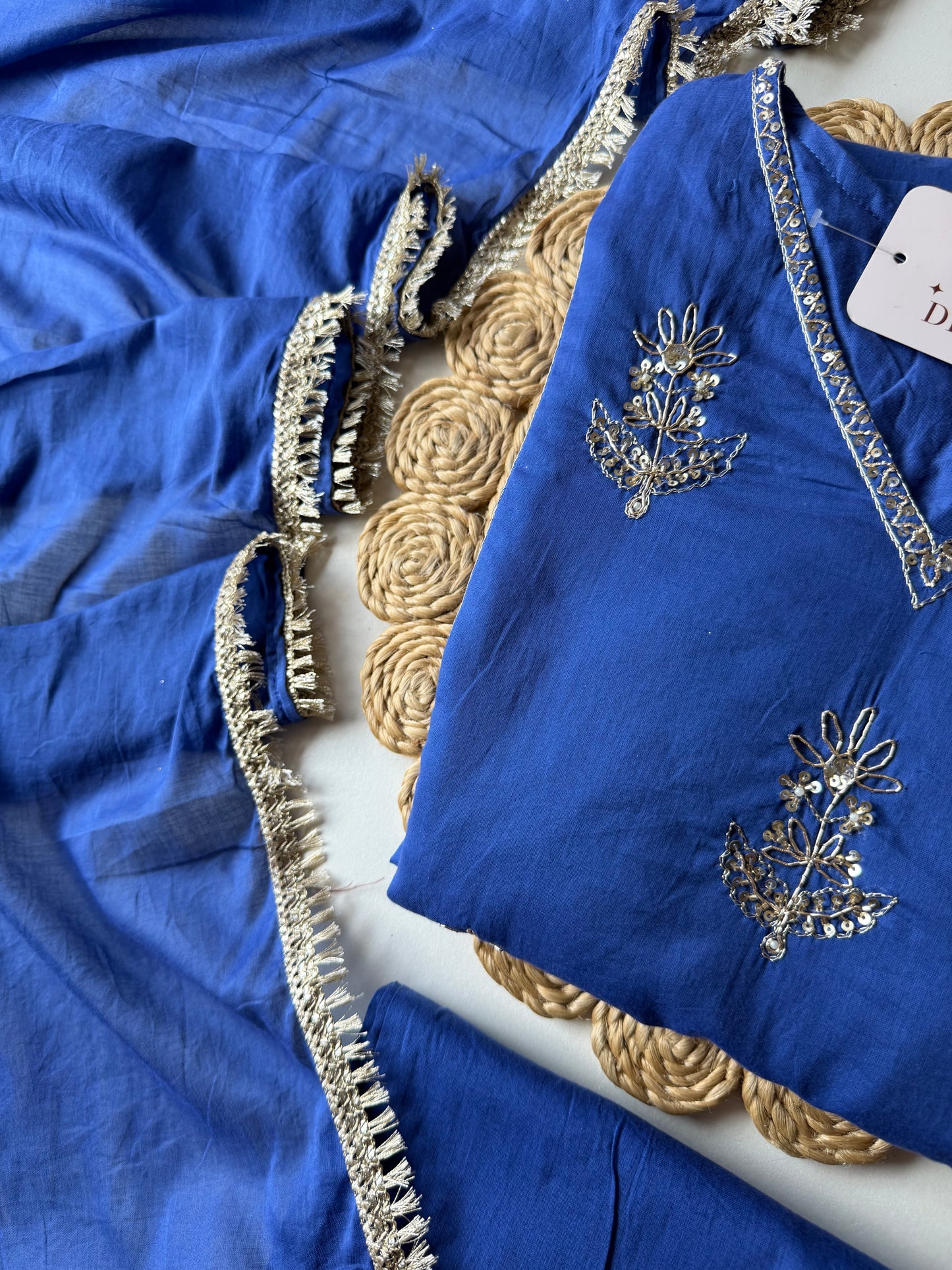 K619 - Mul chanderi handwork Anarkali with pants and dupatta
