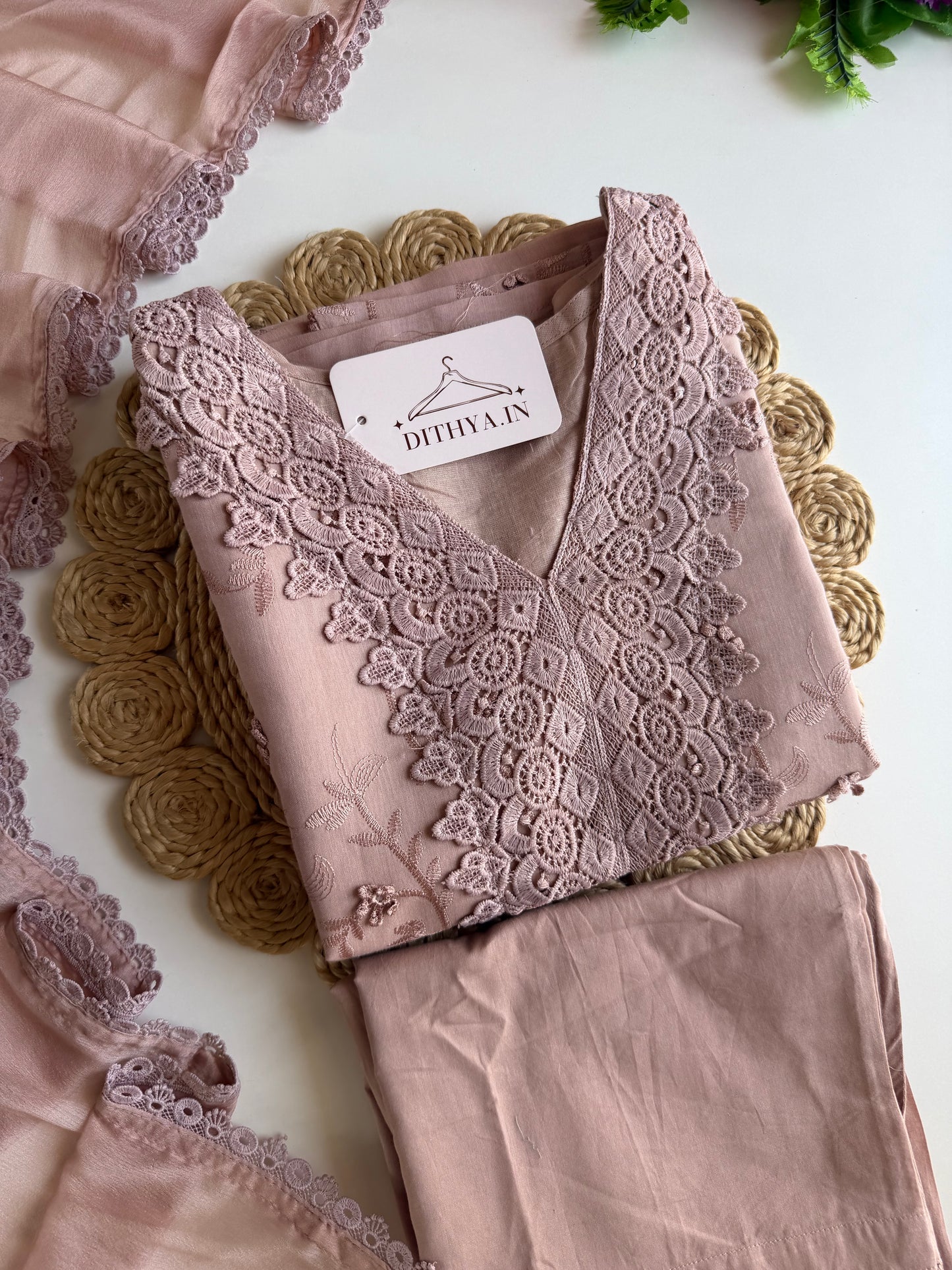 K551 - Mul chanderi 3D embroidered straight Kurti with pants and dupatta