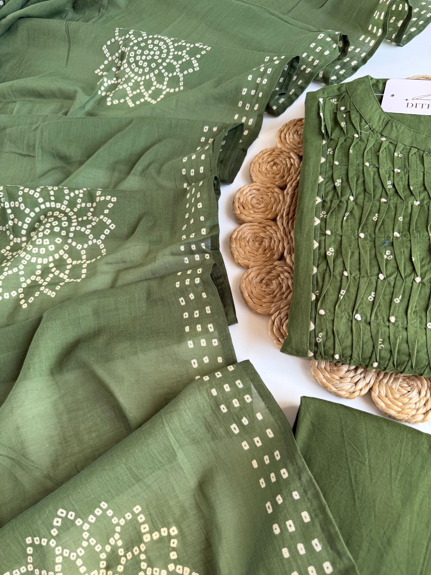 K273 - Mul cotton mirror work Anarkali with pants and dupatta in 4 colours
