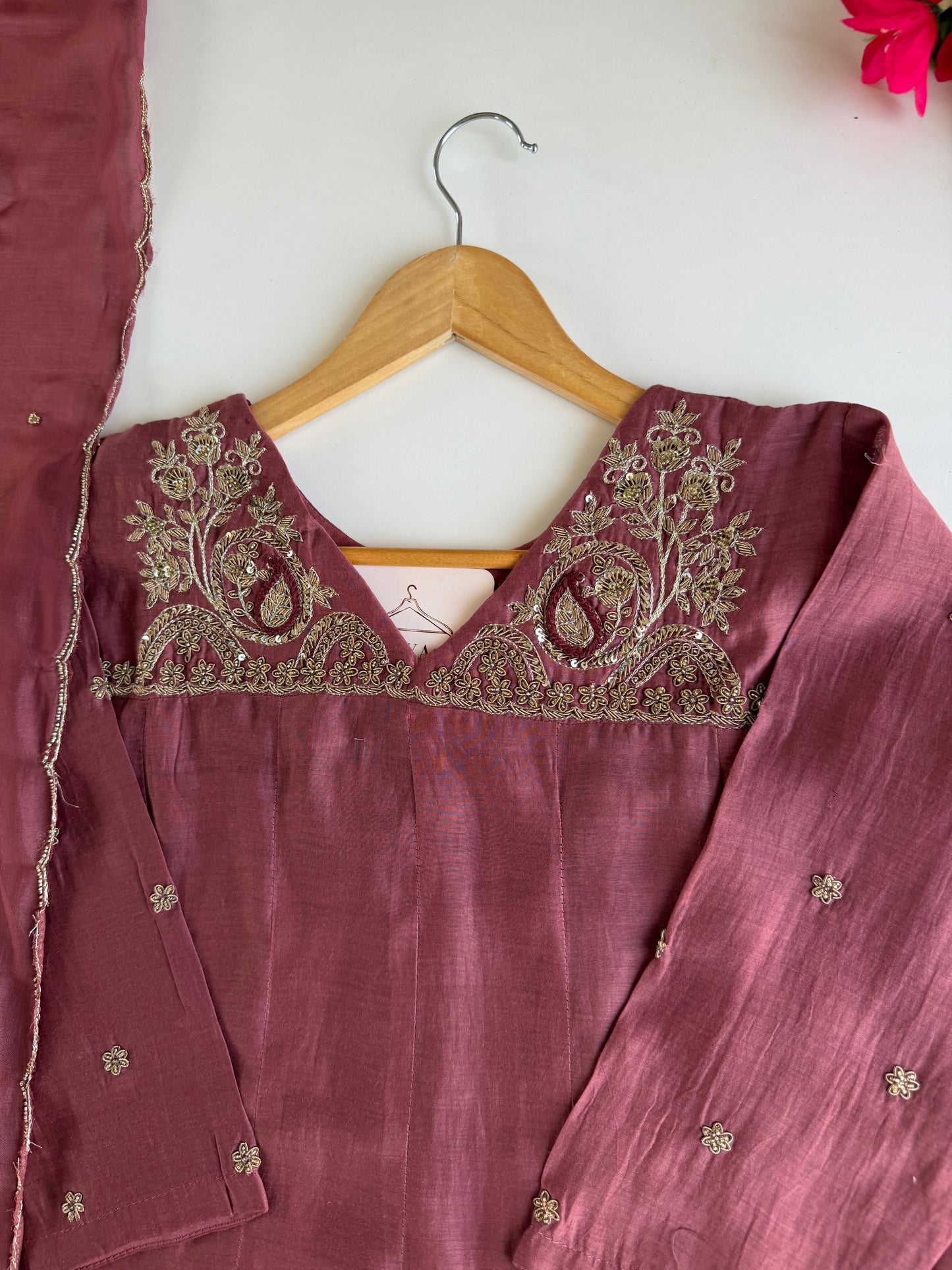 K617 - Pure Mul chanderi zardosi work Anarkali with pants and dupatta