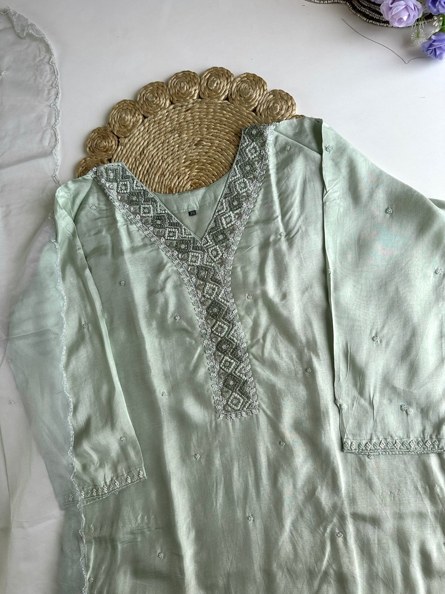 D063 -Russian silk straight kurti with pants and dupatta