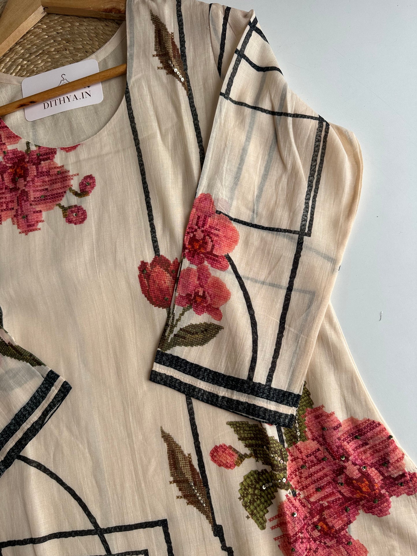 K694 - Mul cotton printed straight Kurti with pants and dupatta