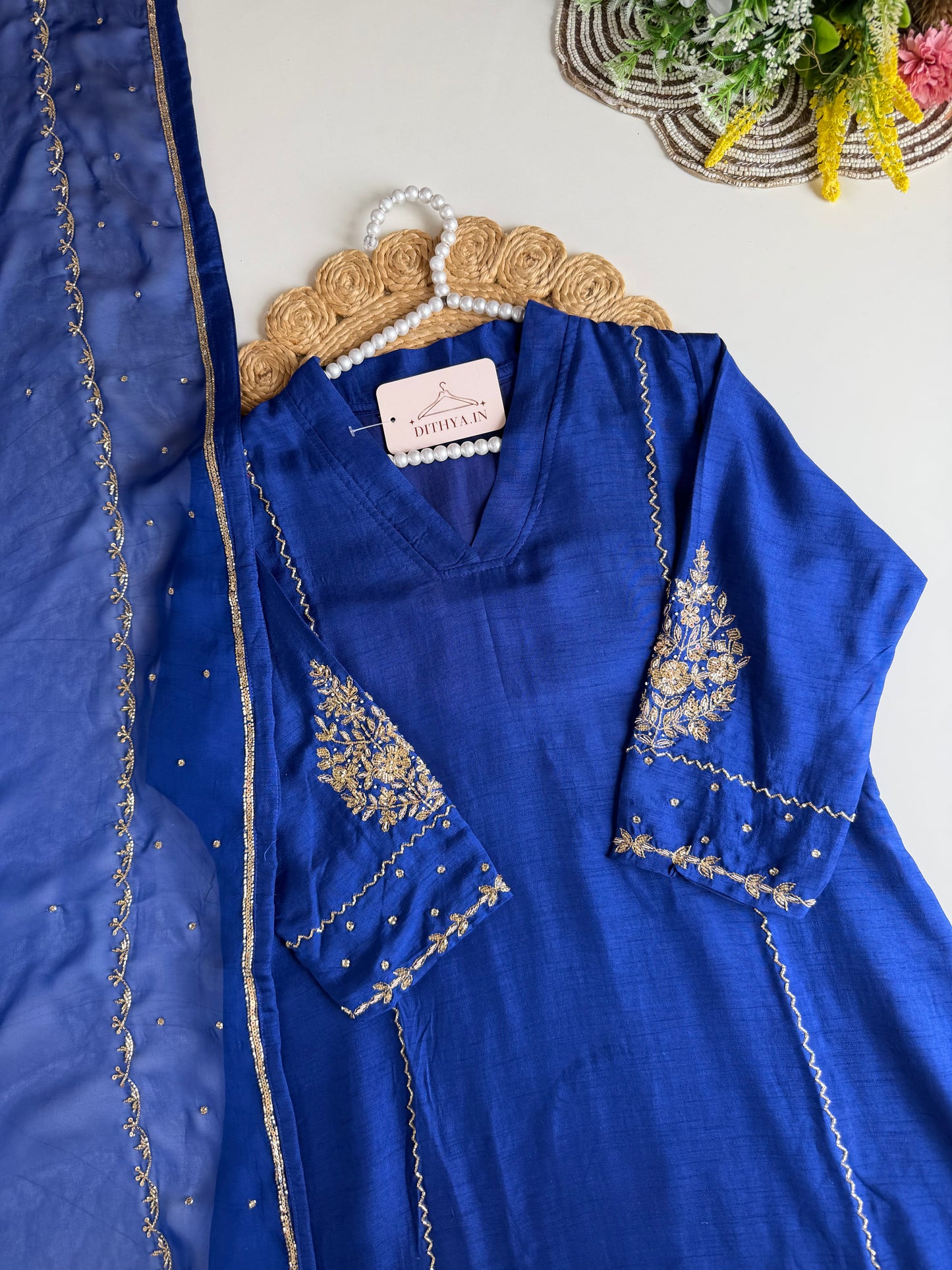 K298 - Russian silk zardosi handwork Anarkali with pants and dupatta