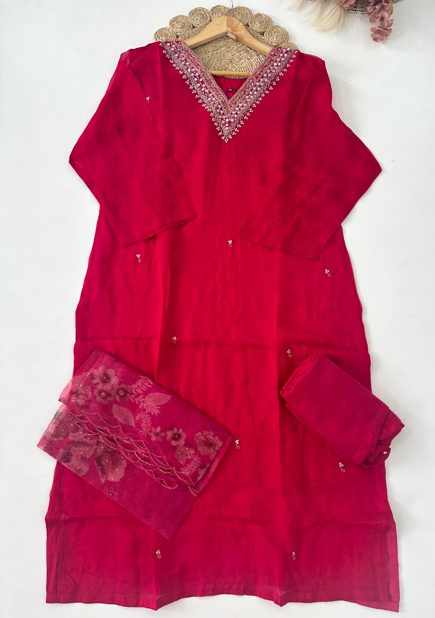 D211 - Muslin silk straight kurti with pants and dupatta