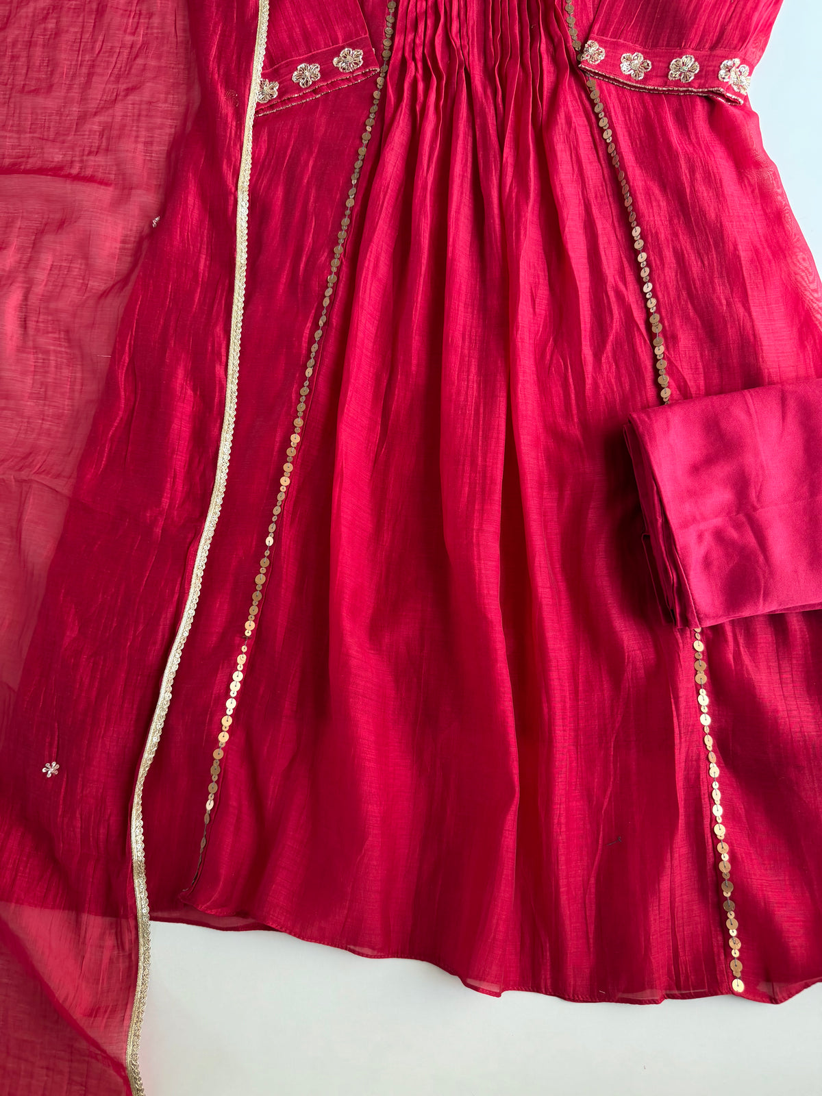 K271 - Mul chanderi handwork Anarkali with pants and dupatta