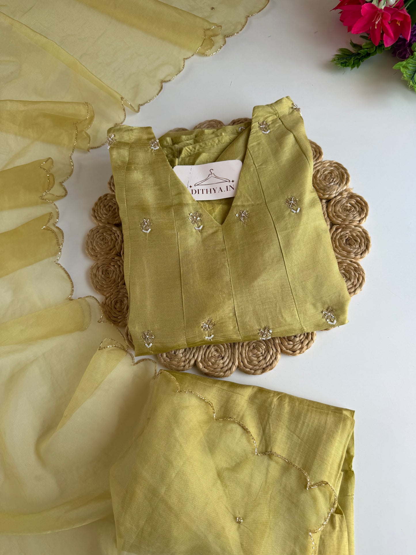 K183 - Russian silk handwork Anarkali with pants and dupatta