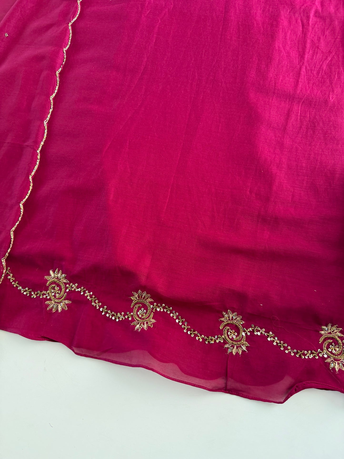 K295 - Mul chanderi handwork Aline Kurti with pants and dupatta