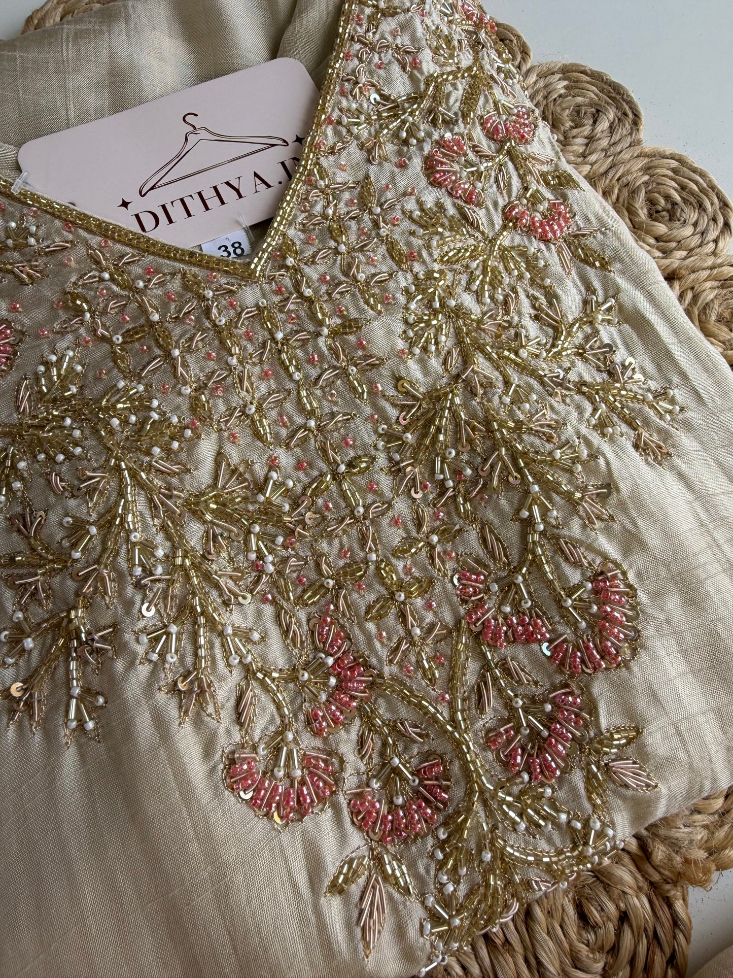 K628 - Russian silk handwork aline Kurti with pants and dupatta