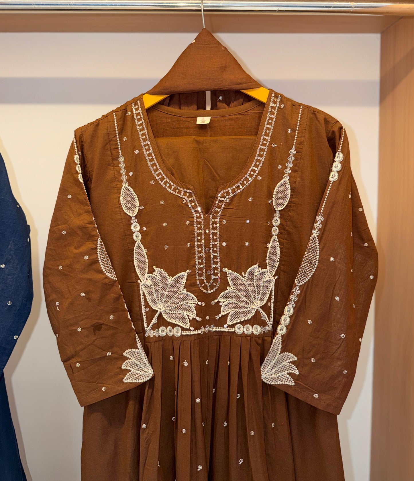 K126 - Mul cotton embroidered Anarkali with pants and dupatta in 2 colours