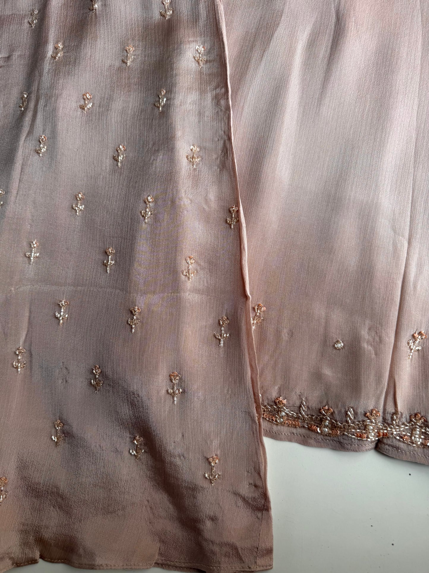 K534 - Chinnon handwork aline Kurti with divider pants and dupatta