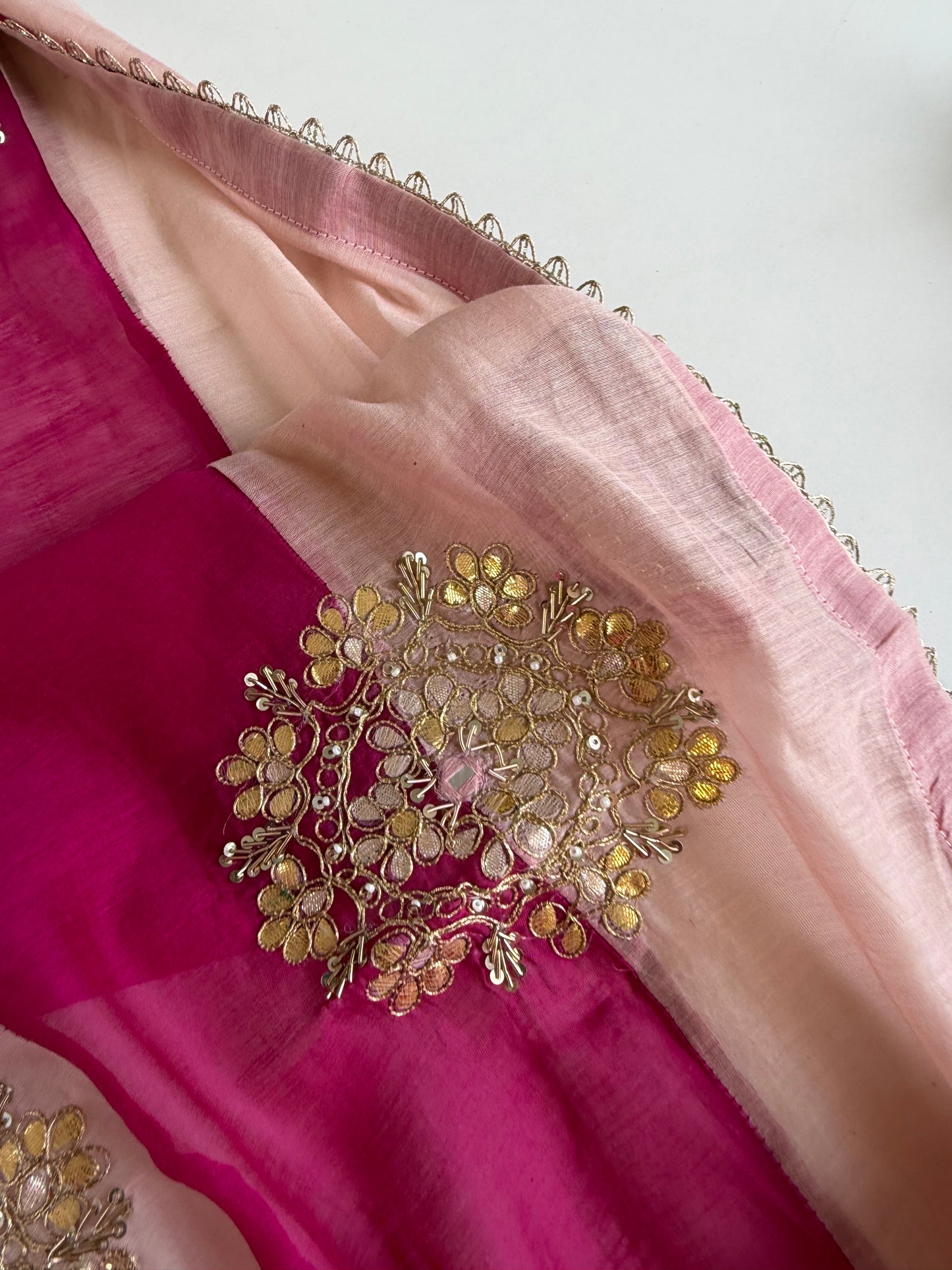 K584 - Mul chanderi gota work straight Kurti with pants and dupatta