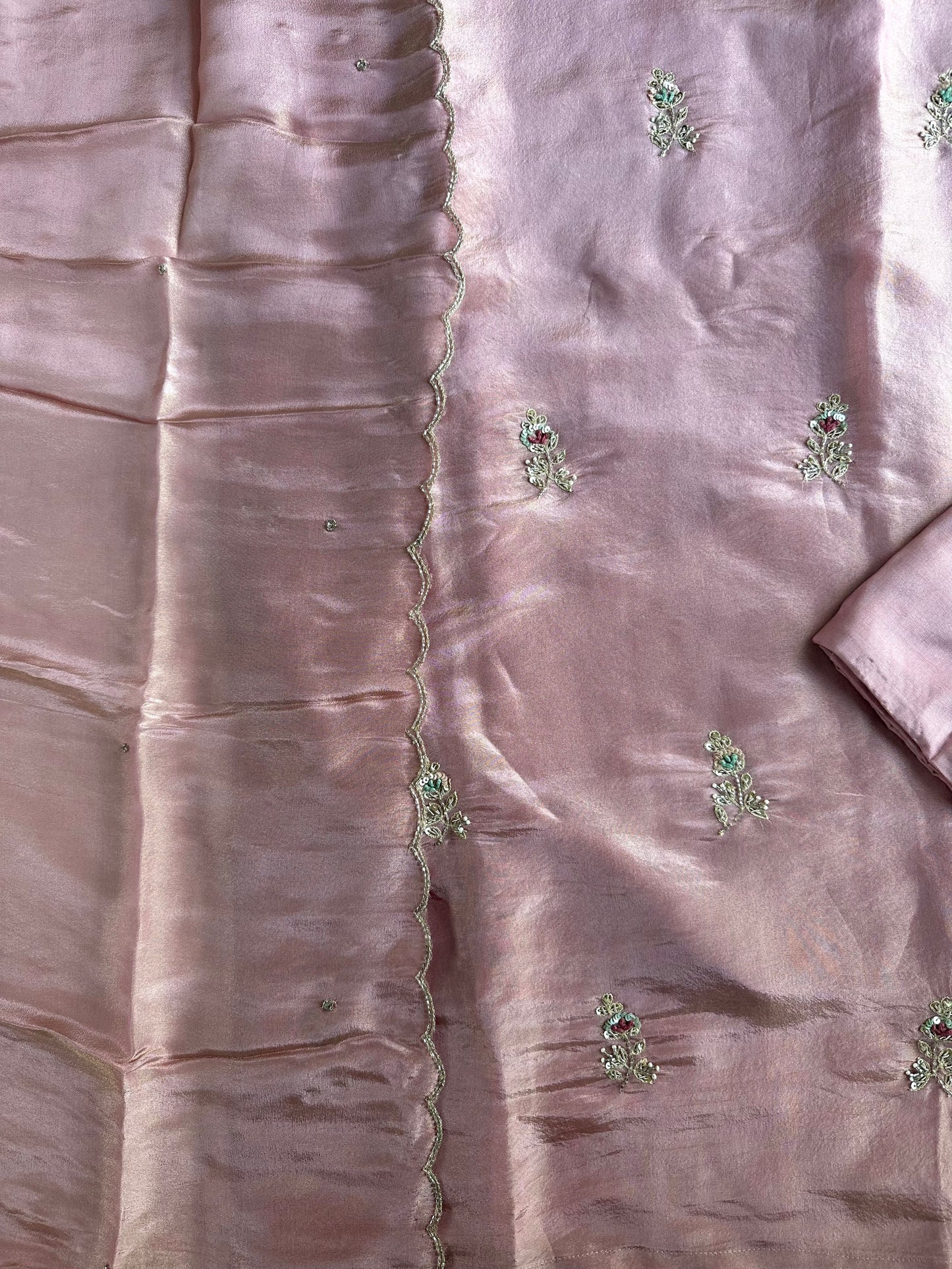 D337 - Tissue silk straight kurti with pants and dupatta