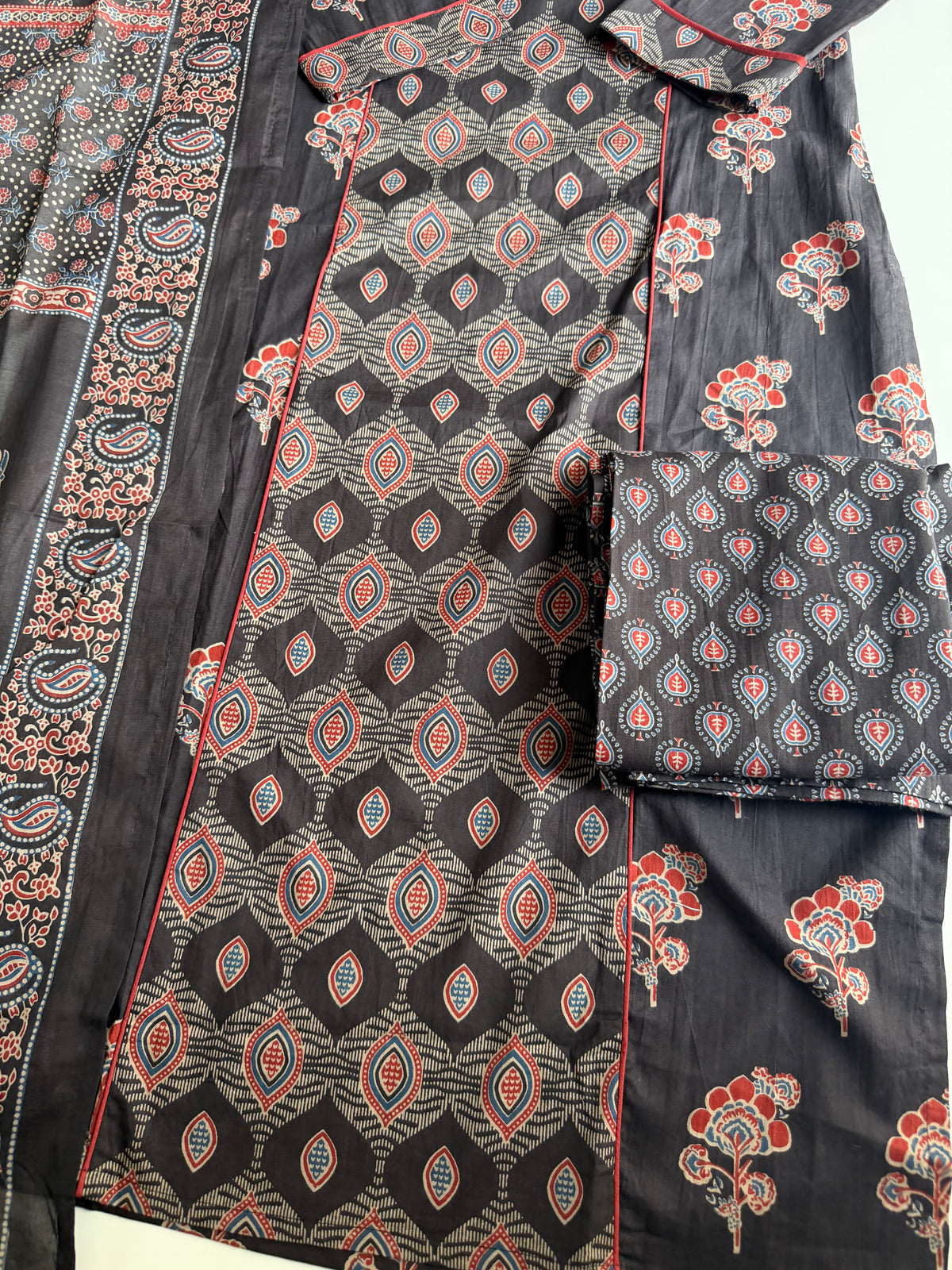 K306 - Mul cotton embroidered straight Kurti with pants and dupatta