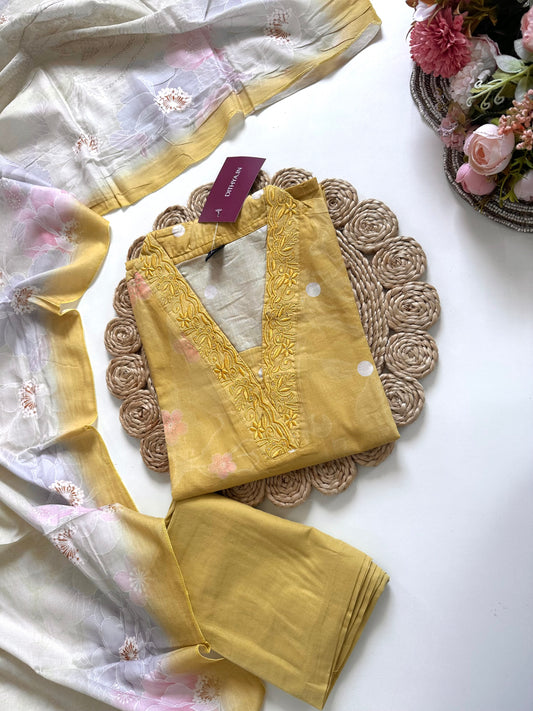 K292 - Cotton printed straight kurti with pants and dupatta.