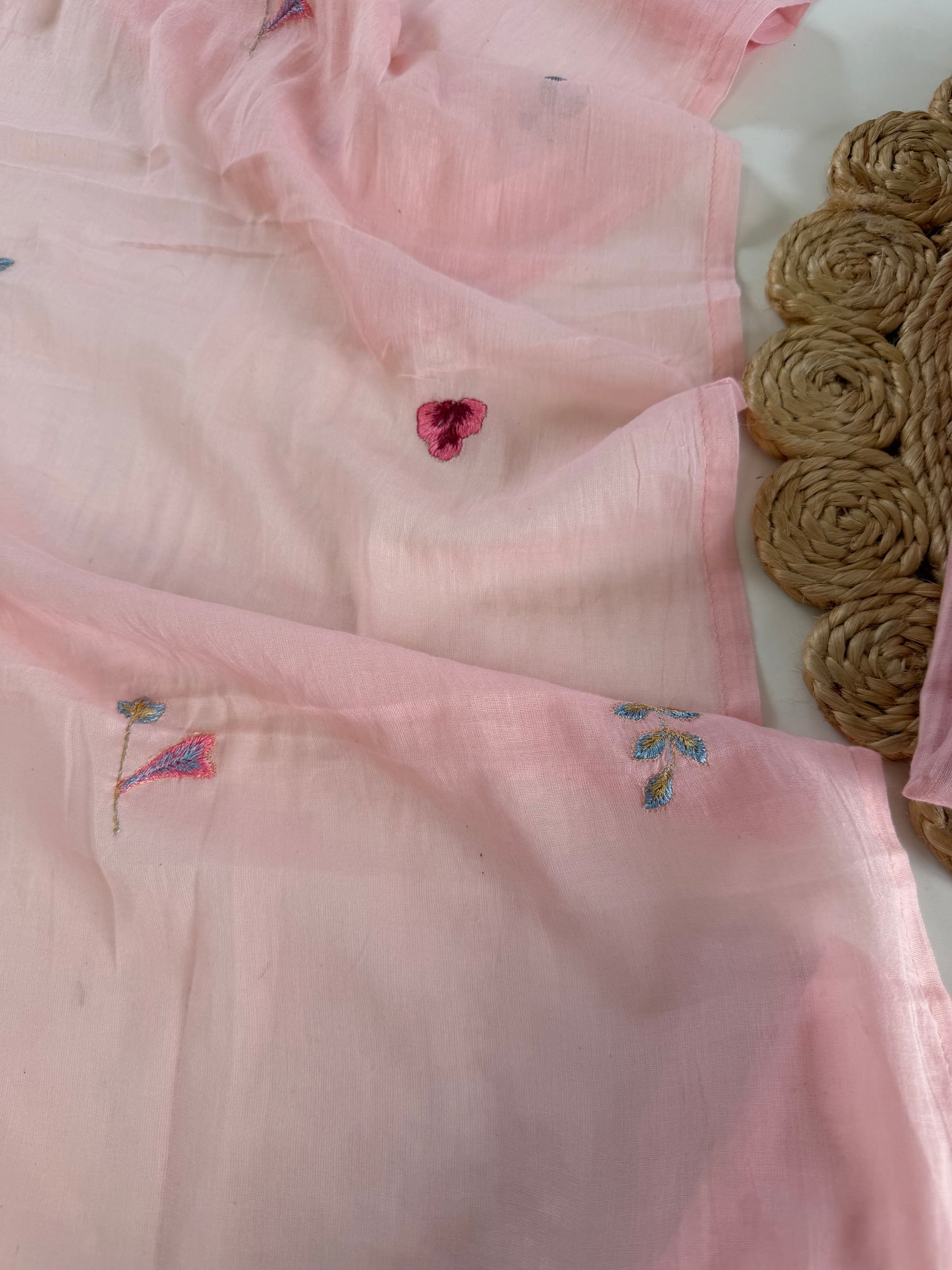 K622 - Mul cotton embroidered straight Kurti with pants and dupatta