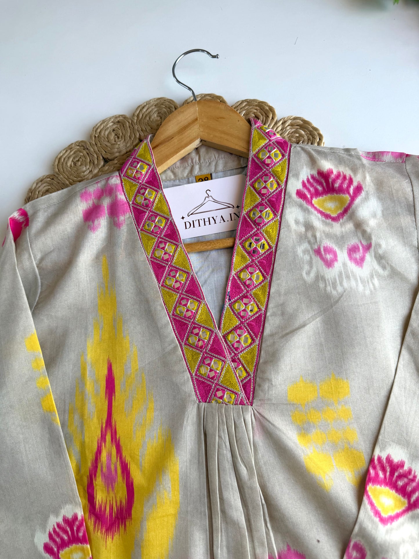 K239 - Mul cotton ikkat Aline Kurti with pants
