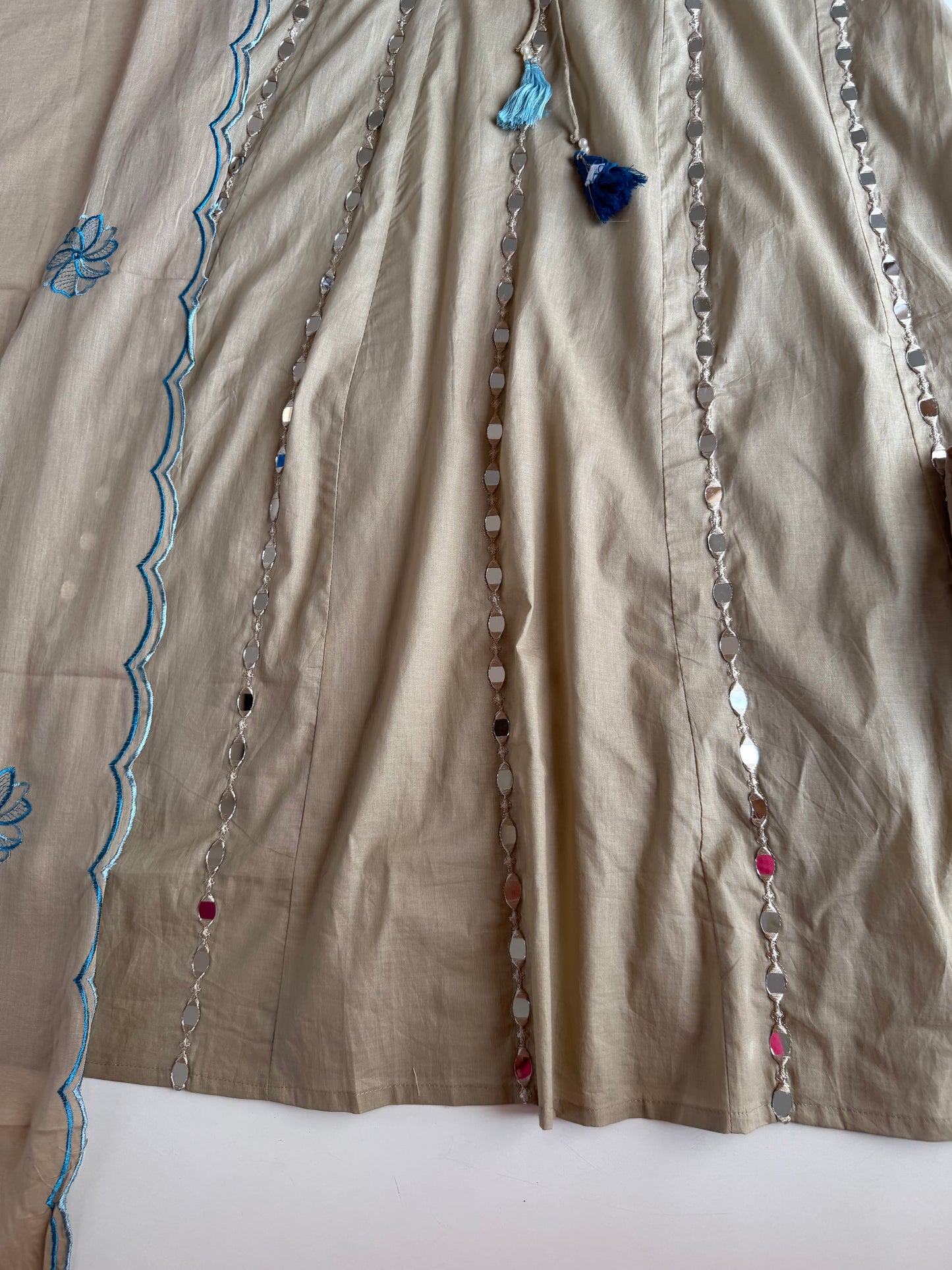 K525 - Muslin mirror work Anarkali with pants and dupatta