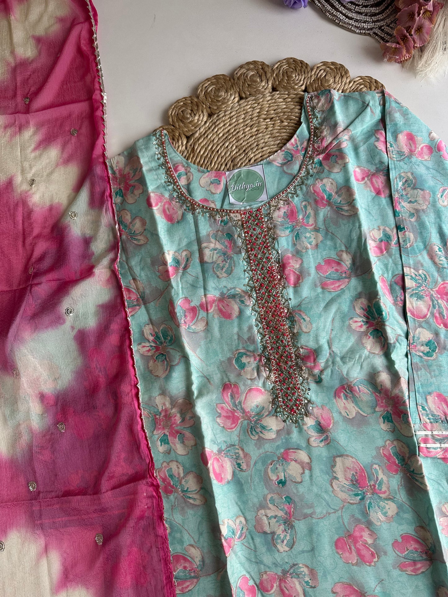 D329- Roman silk straight kurti with pants and dupatta