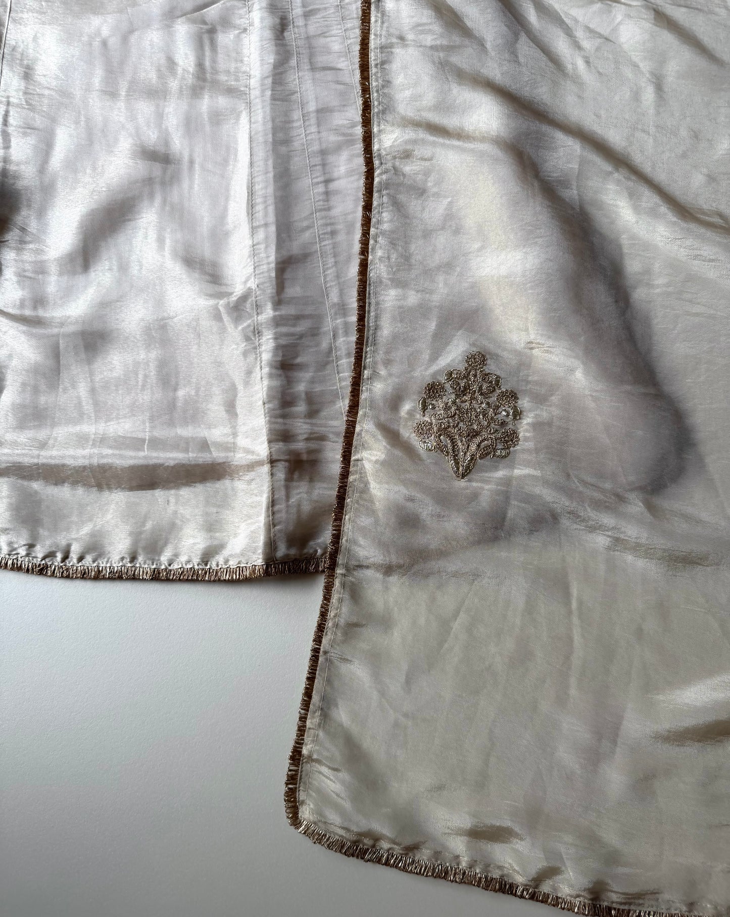 K229 - Tissue silk zari work Aline Kurti with pants and dupatta