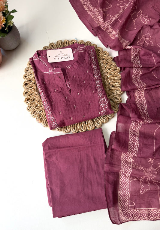 K586 - Cotton embroidery aline kurti with pants and dupatta