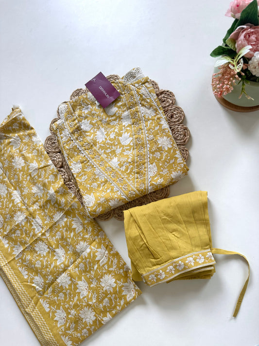 K276 - Cotton Aline style kurti with pants and dupatta