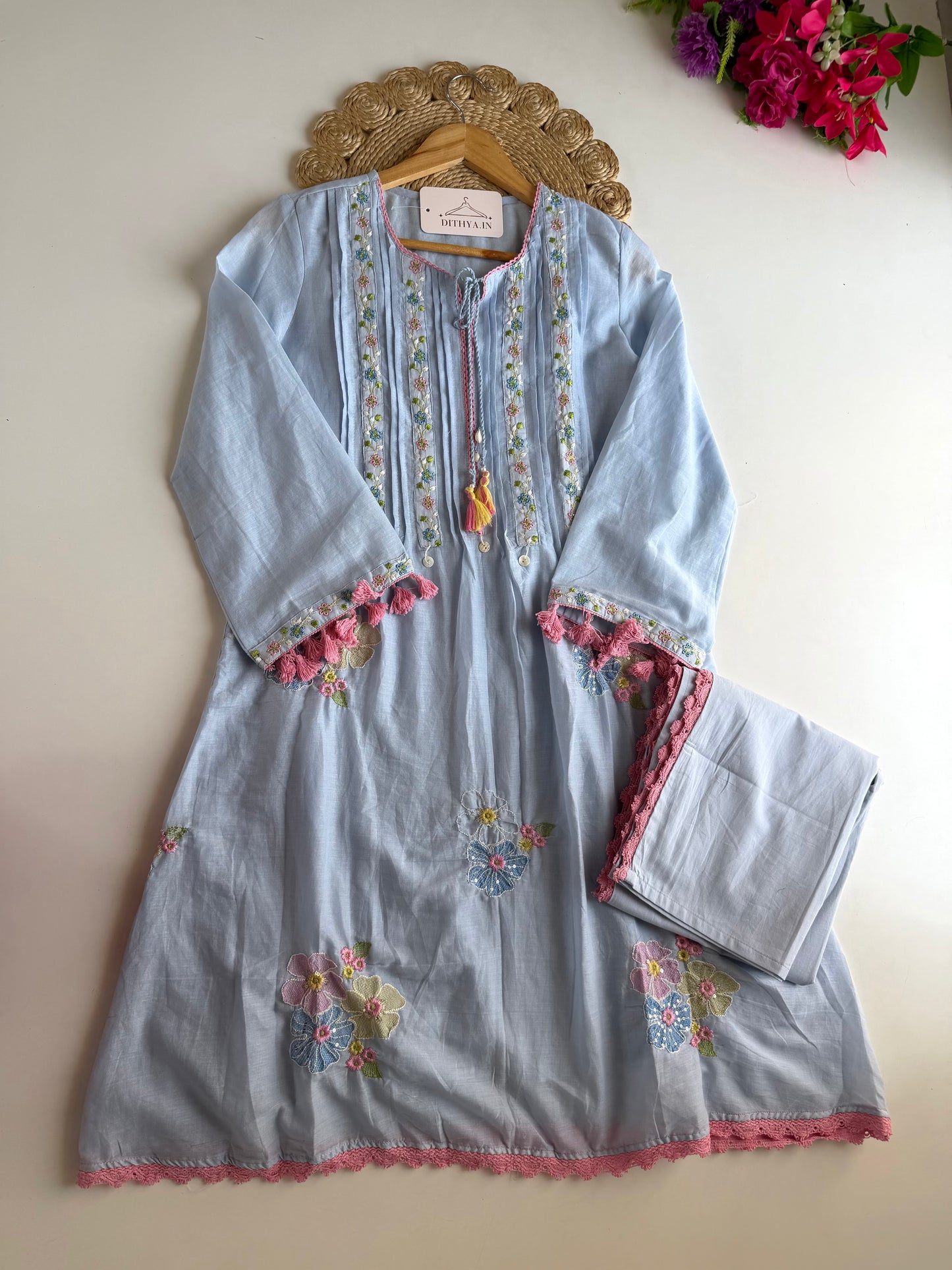 K592 - Mul chanderi embroidered coord set