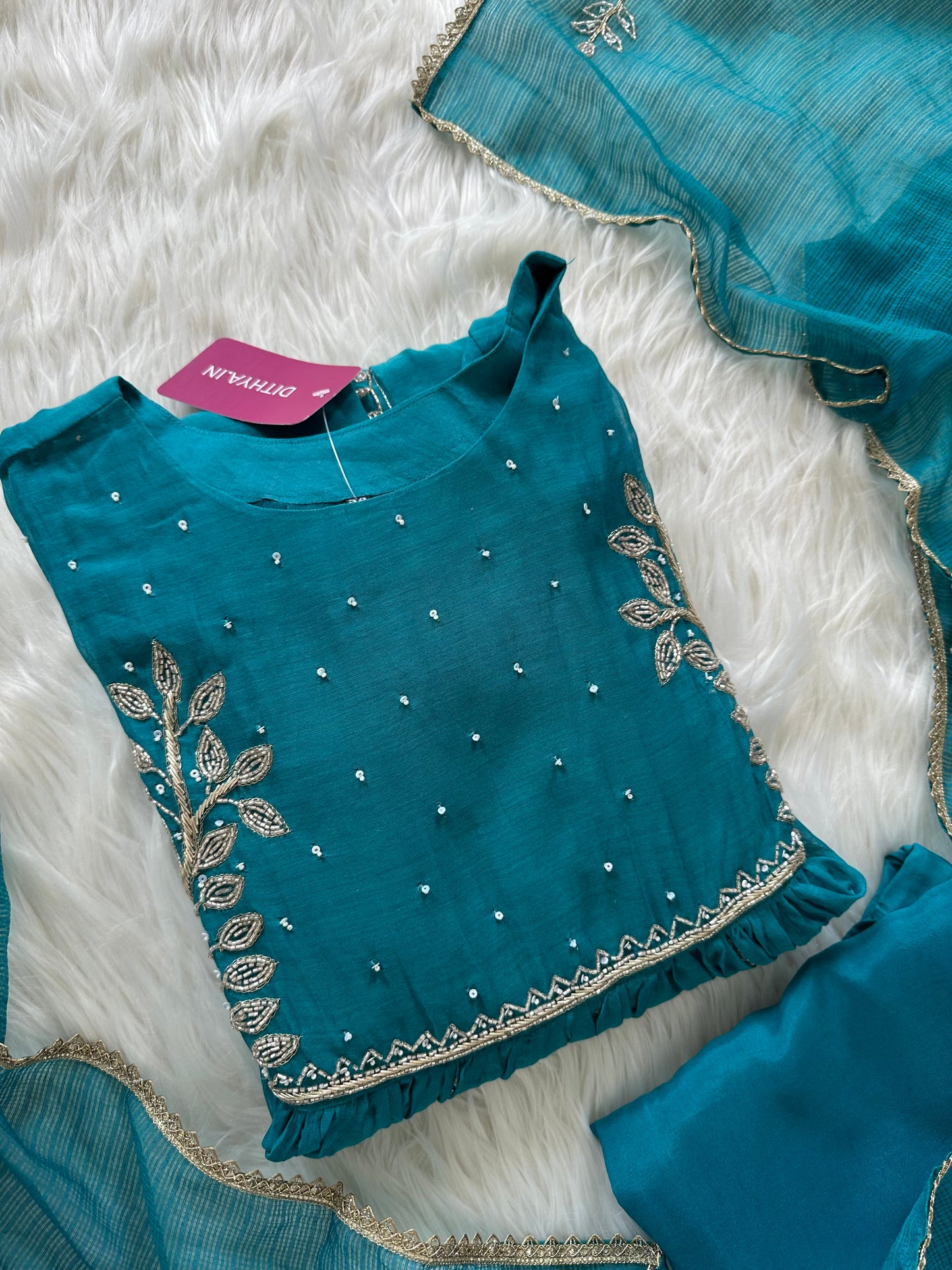 K016 - Mul Chanderi zardosi Anarkali with pants and dupatta