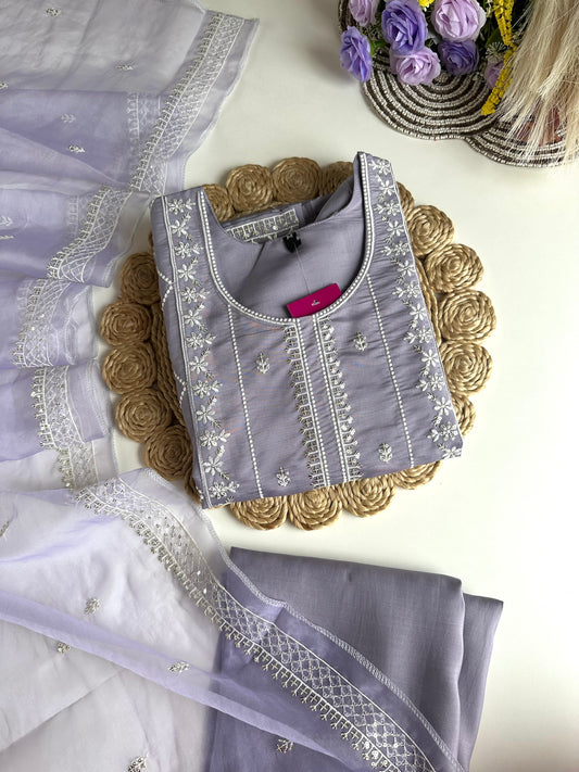 K166 - Roman silk embroidered straight Kurti with pants and dupatta