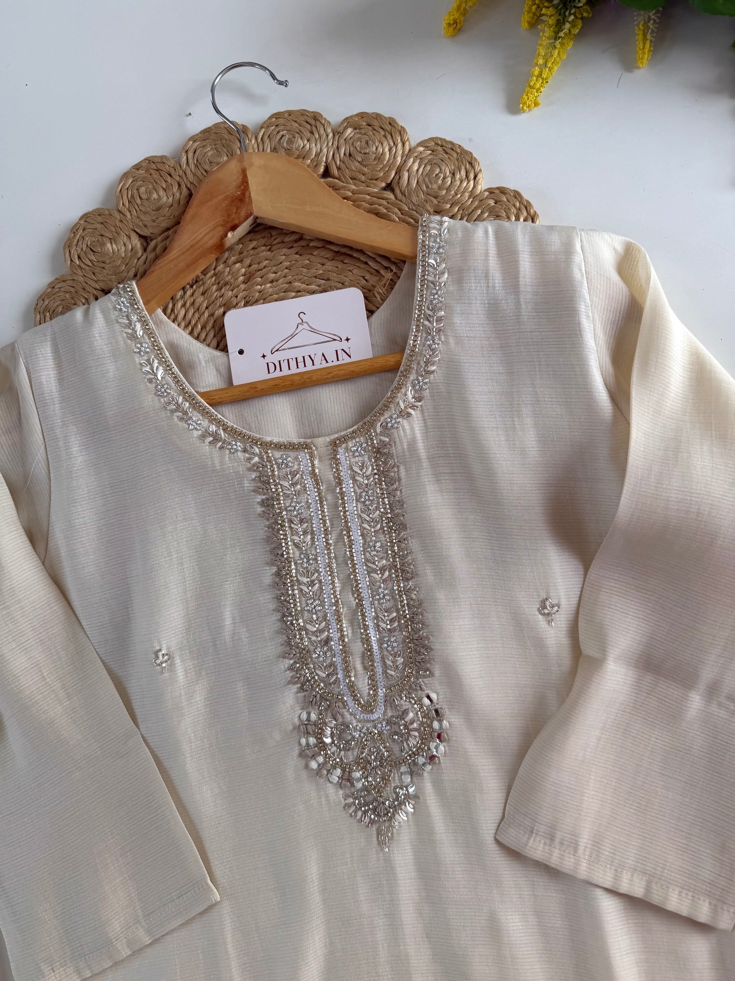 K587 - Roman silk handwork straight Kurti with pants and dupatta