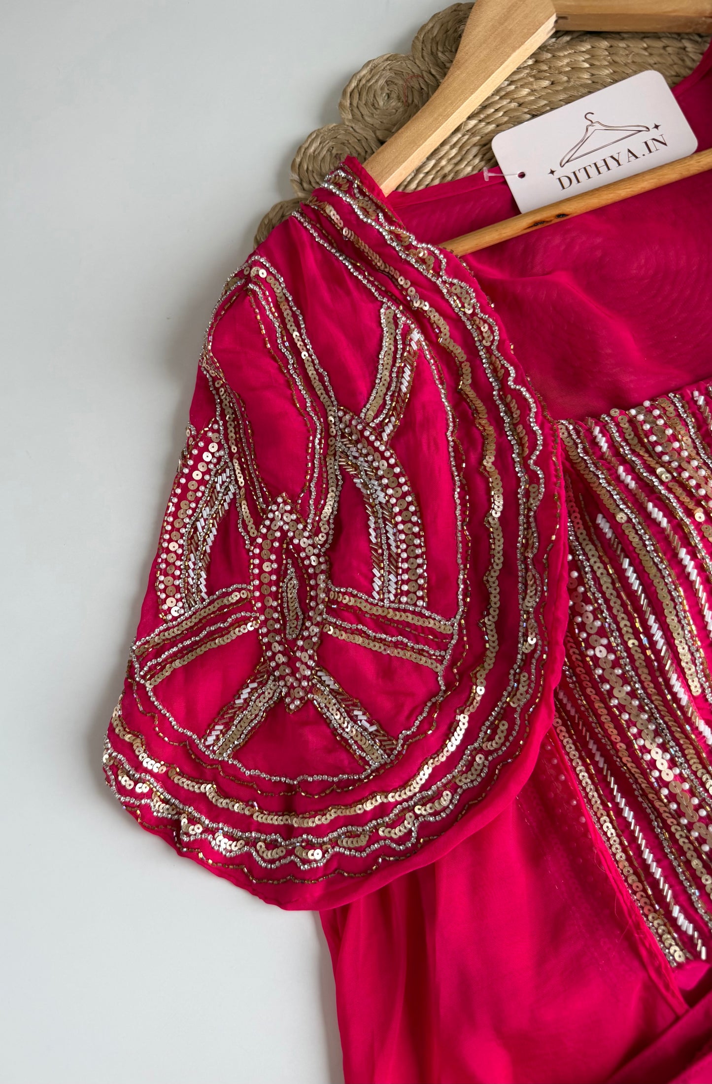 K652 - Pure crape handwork crop top with jacket and divider pants