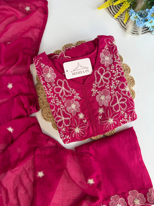 K613 - Mul cotton embroidered Anarkali with pants and dupatta