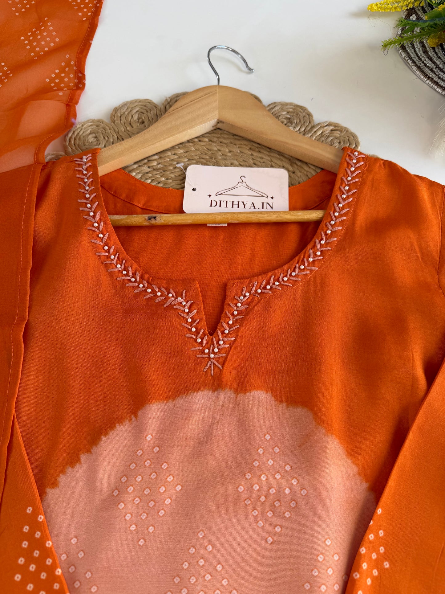 K599 - Muslin bandhini Aline Kurti with pants and dupatta