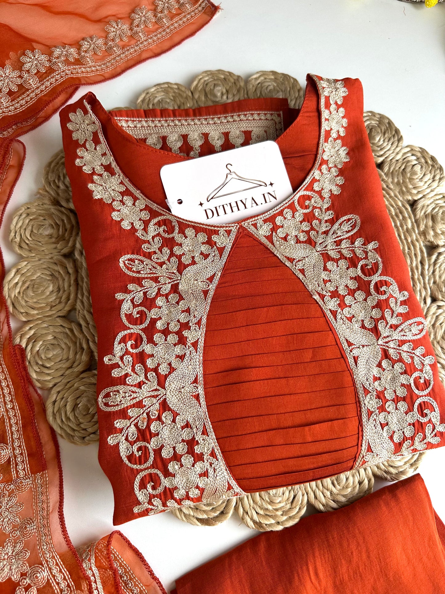 K494 - Roman silk embroidered straight Kurti with pants and dupatta