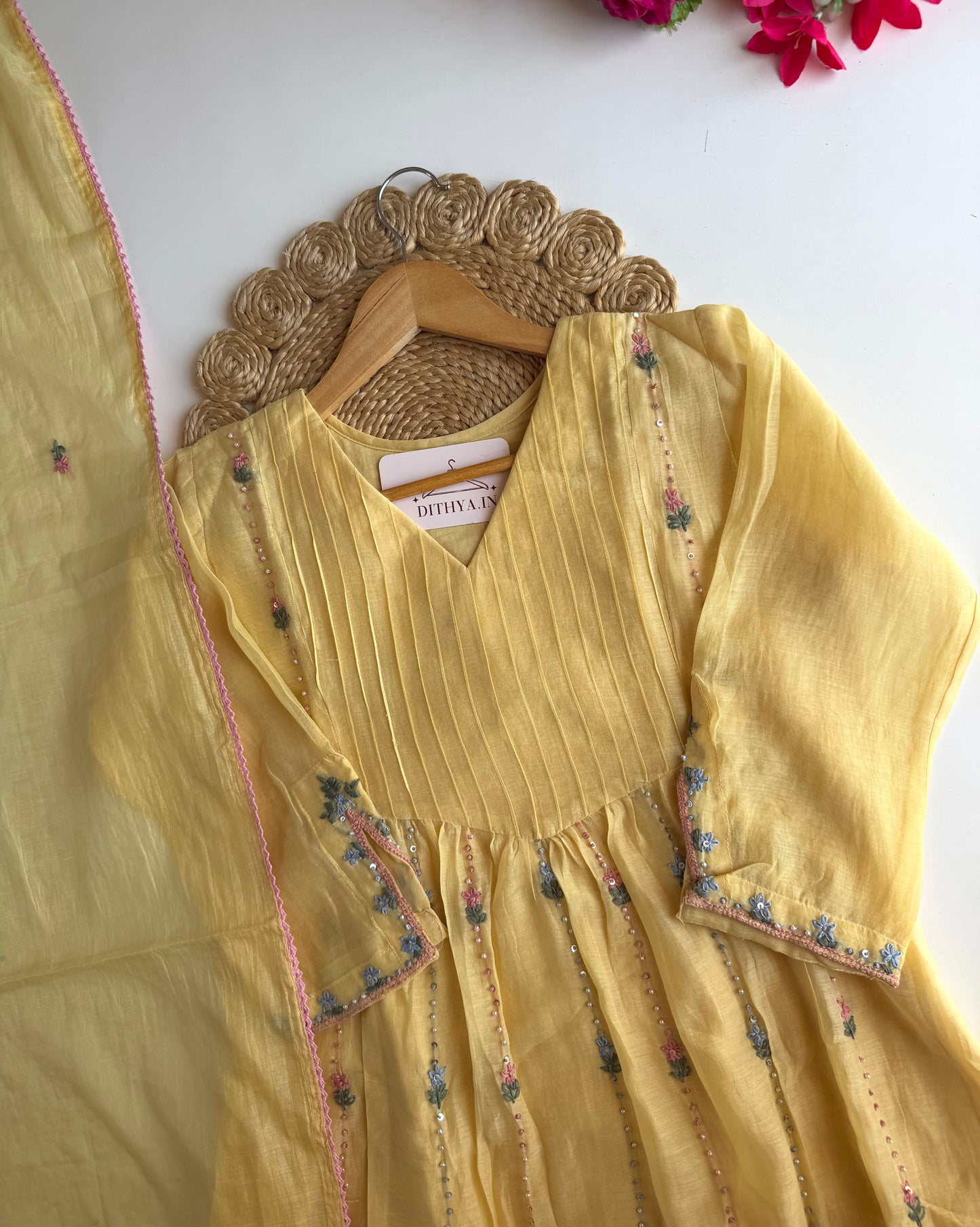 K097 - Mul chanderi embroidered Anarkali with pants and dupatta